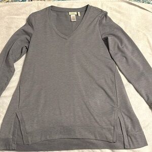 LOGO Lounge Small Gray French Terry V Neck A Line Tunic With Pockets